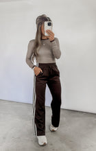 Load image into Gallery viewer, Truth Be Told Midrise Side Stripe &amp; Lace Trim Detail Brown Track Pants