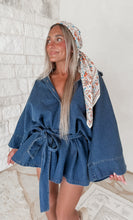 Load image into Gallery viewer, Roxi Button Down Bell Sleeved Denim Mini Romper