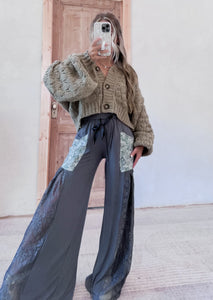 Fall Fun Grey Floral Lace Pants