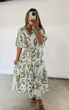 Load image into Gallery viewer, Clove Garden Puff Sleeve Floral BeltedMidi