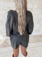 Load image into Gallery viewer, As Time Unwinds Charcoal Button Down Oversized Romper