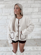Load image into Gallery viewer, Take A Little Time Contrast Stitched Sherpa Cardigan- Crème (FINAL SALE)