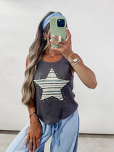Load image into Gallery viewer, Midnight Star Patch Stud Vintage Washing Ribbed Sleeveless Top