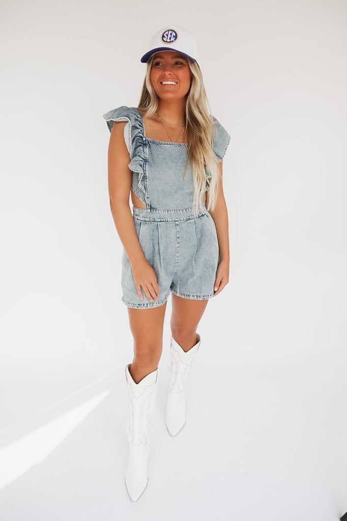 Nice Girl Cutout Denim Romper