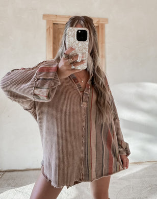 Austyn Striped Taupe Henley Top