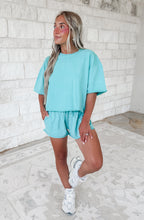 Load image into Gallery viewer, Fun Friday Crew Neck &amp; Short Set - Turquoise