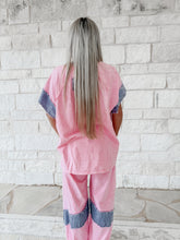 Load image into Gallery viewer, Get In Line Star Mineral Wash Denim Patched Wide Leg Pants - Cupcake Pink