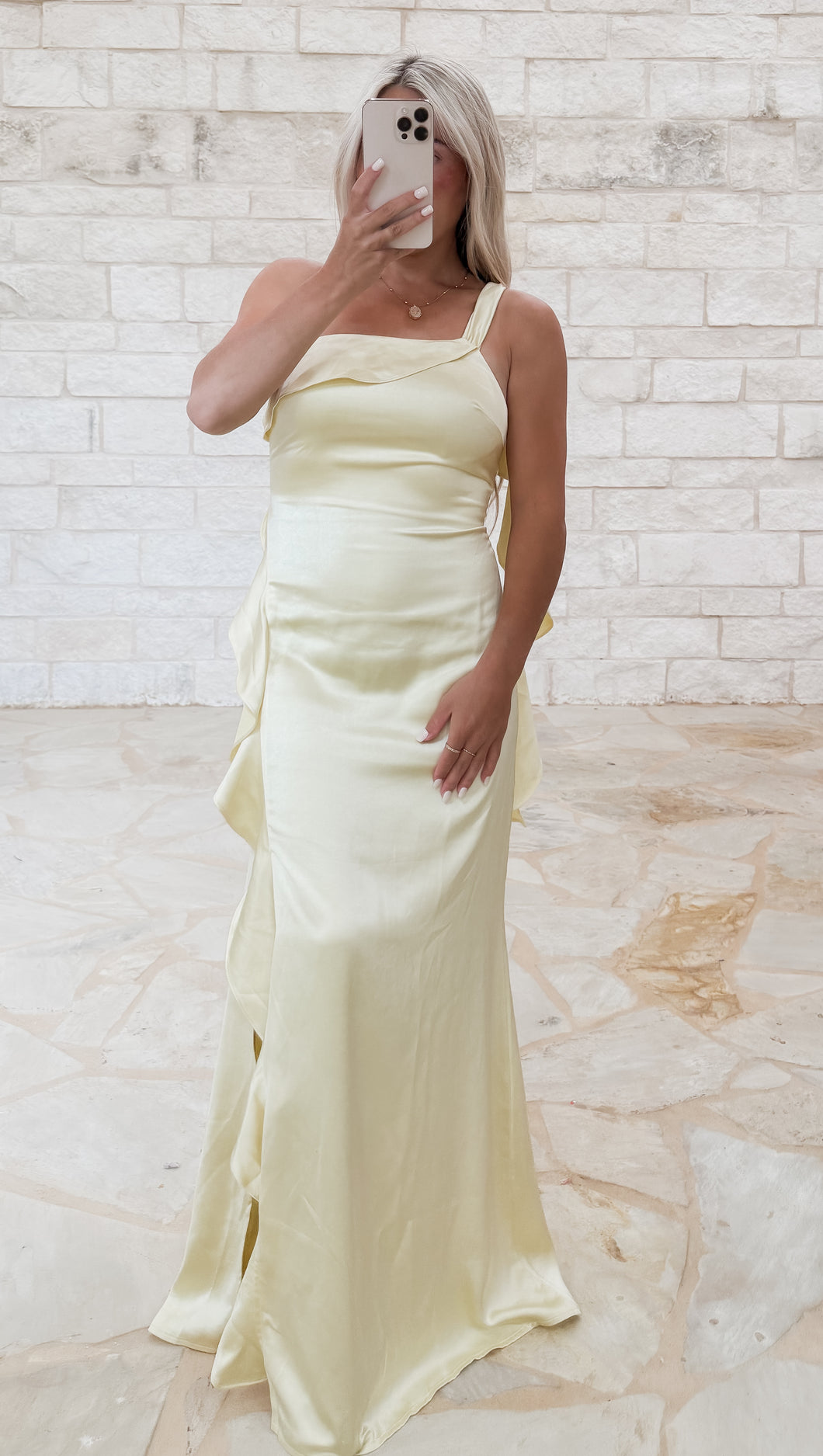 one shoulder butter yellow dress Oasis Women's Butter Yellow Ruched Side Detail One Shoulder Satin Maxi Bridesmaid Dress