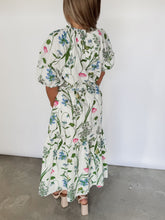 Load image into Gallery viewer, Clove Garden Puff Sleeve Floral BeltedMidi