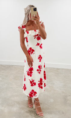 Nohea Red Floral Midi Dress