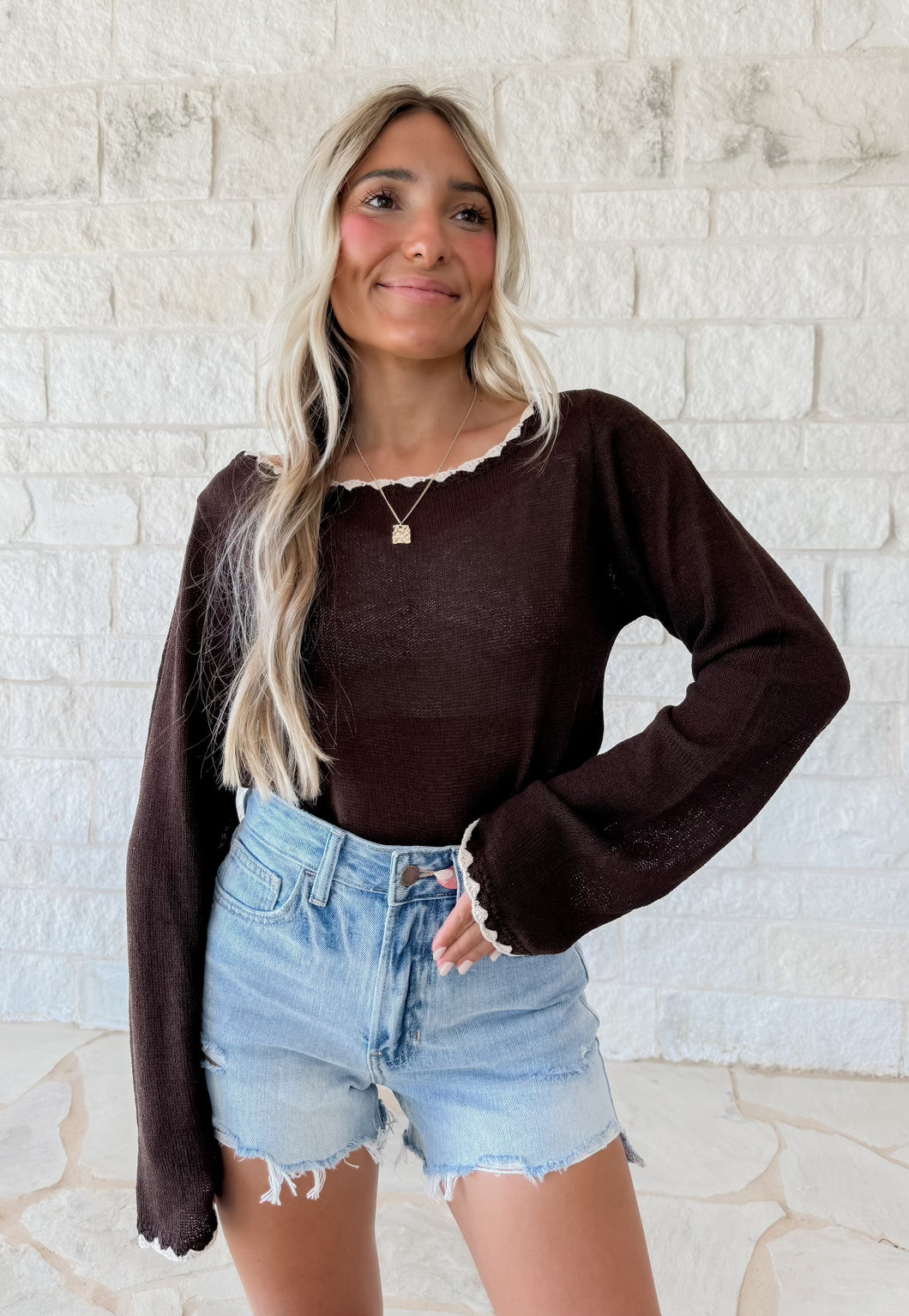 Cross Your Mind Brown Knit Top