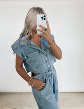 Load image into Gallery viewer, New Memories Denim Cutout Jumpsuit