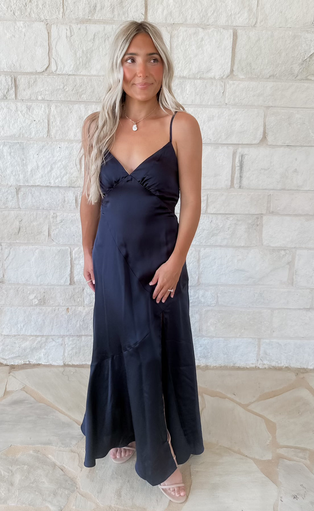 Sweet Dreams Navy Satin Maxi