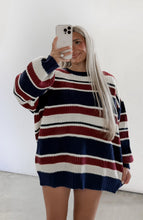 Load image into Gallery viewer, Loving What You See Crew Neck Striped Sweater - Navy/Cream