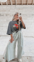 Load image into Gallery viewer, Take Your Pick Striped Dolphin Hem Wide Leg Pants w/ Eyelet Lace - Hunter Green
