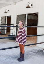 Load image into Gallery viewer, All In The Lines Oversized Striped Long Sleeve Tee - Burgundy/Navy