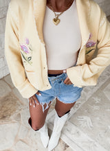 Load image into Gallery viewer, Meadow Bloom Yellow Stitched Cardigan
