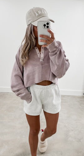 On The Go Purple Waffle Cropped Top