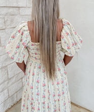 Load image into Gallery viewer, Spirit Of Spring Floral Stripe Bubble Sleeve Smocked Maxi - Lt. Yellow