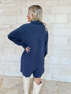 Jenny Navy Linen Romper