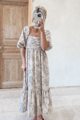 Timeless Treasures Ecru Floral Midi Dress