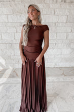Load image into Gallery viewer, Just For Me One Shoulder Ruched Body Pleated Maxi - Chocolate Brown
