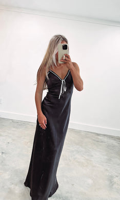 Evening Mood Black Satin Maxi