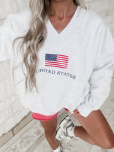 Load image into Gallery viewer, United States Flag Embroidered V-Neck Sweatshirt