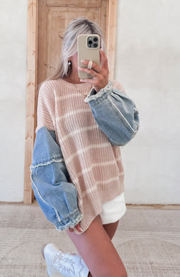 Addie Striped Denim Sleeve Sweater