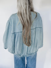 Load image into Gallery viewer, Make It Yours Oversized Ruched Denim Zip Up Jacket