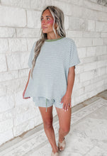 Load image into Gallery viewer, Vacay Mode Loose Fit Striped Knit  &amp; Mini Shorts Set - H Grey/Soft Olive