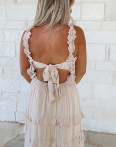 On The Coast Ruffle Oatmeal Tiered Maxi (FINAL SALE)