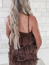 Load image into Gallery viewer, Ranch Water Strappy Tiered Ruffle Mini Dress with Lace Skirt
