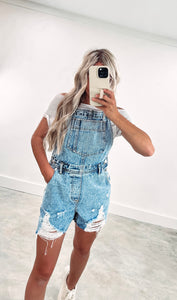 Neely Distressed Denim Overalls