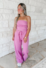 Load image into Gallery viewer, Better Together Striped Print Smocked Back Tube Top and Pants Set - Pink