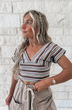 Load image into Gallery viewer, Emmie Striped Surplice Crop Top - Brown/Blue