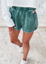 Load image into Gallery viewer, Cozy Girl Acid Washed Elastic Waistband Dolphin Shorts - DK green