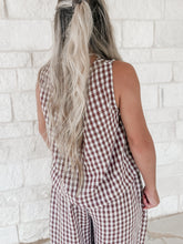 Load image into Gallery viewer, Upscale Chic Gingham Linen Scoop Neck Tank &amp; Wide Leg Pant Set
