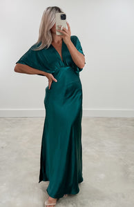 Classy Date Hunter Green Satin Maxi