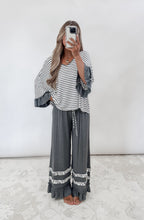Load image into Gallery viewer, Time To Be Striped Ruffle Top &amp; Pant Set - Off White/Charcoal