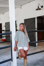 Load image into Gallery viewer, The Bookshop Washed Ribbed Short Sleeve Rolled Edge Cardigan - Light Olive
