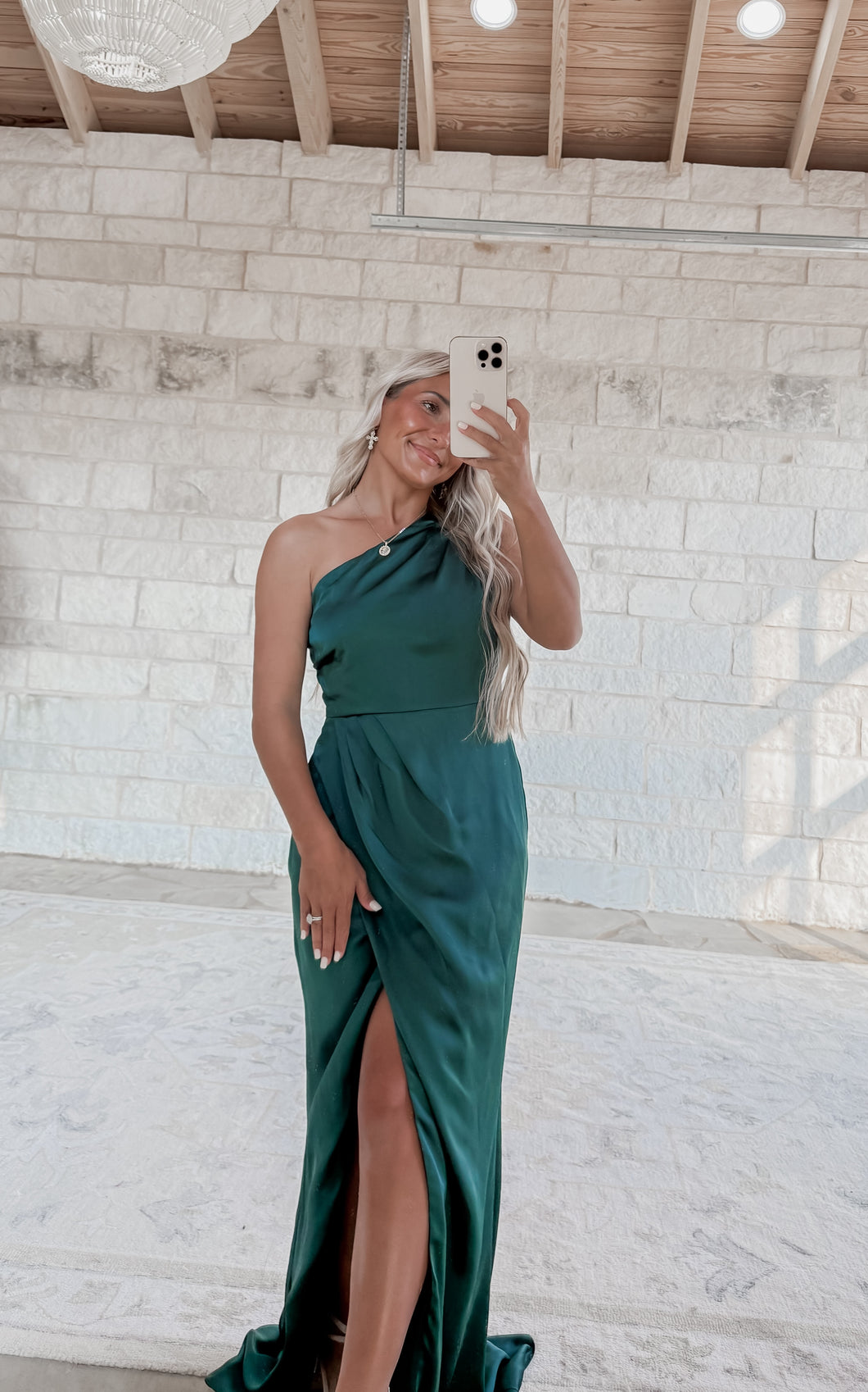 Winter Gala Satin One Shoulder Maxi Dress - Emerald Winter Gala Satin One Shoulder Maxi Dress - Emerald