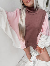 Load image into Gallery viewer, Penelope Oversized Mock-neck Color-block Top - Brown/Pink