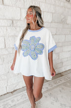 Load image into Gallery viewer, Soft Bloom Floral Crochet Accent Daisy Patchwork Tee