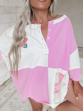 Load image into Gallery viewer, Those Were the Days Color Block Washed Terry Top - Pink / White