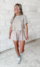 Load image into Gallery viewer, Cozy Hour Waffle Round Neck Short Sleeve Crop Top - Mocha