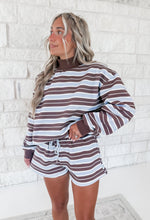 Load image into Gallery viewer, Ryland Mock Neck Striped Fleece Sweatshirt &amp; Shorts Set
