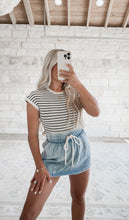 Load image into Gallery viewer, Back To The Basics Stripe Rib Cap Sleeve Bodysuit - Stone/Black