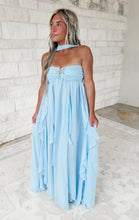 Load image into Gallery viewer, Bahamian Glow Halter Ruffle Maxi Dress - Blue