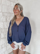 Load image into Gallery viewer, What’s Mine Is Yours Navy Henley Top